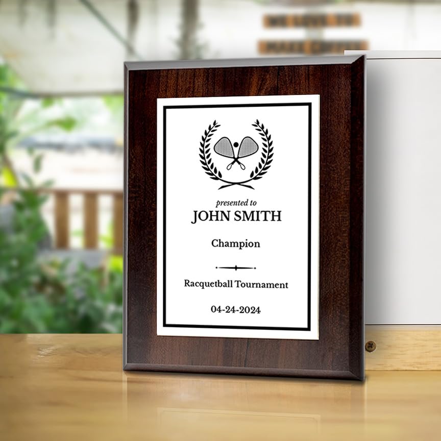 Racquetball Customizable Wooden Award Plaque | Easel Mount Option | Achievement and Recognition Personalizable Plaques | Sports Award
