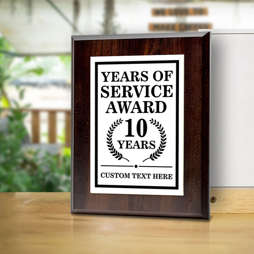 Years of Service Award Plaque — 10 Years Award Personalized (Wooden) Wall Plaque With Easel Acrylic Stand | Workplace Recognition Ceremonies Award Plaques