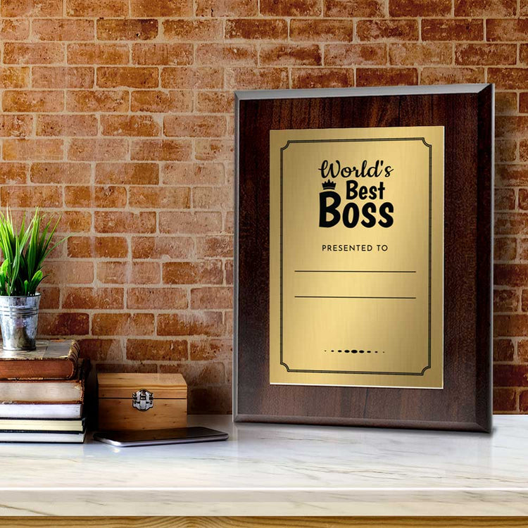 World's Best Boss' Personalized Wall Plaque With Easel Acrylic Stand | Novelty/Funny Office Award Plaques