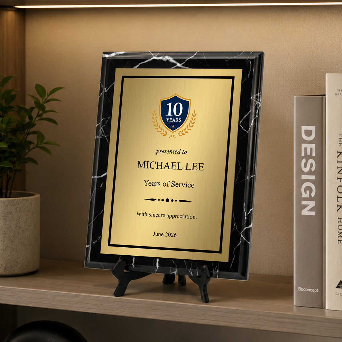 Personalized Award & Recognition Marble Effect Wall Plaques, Custom Plaques with Optional Easel Stand for Ceremonies, Achievements & Tributes