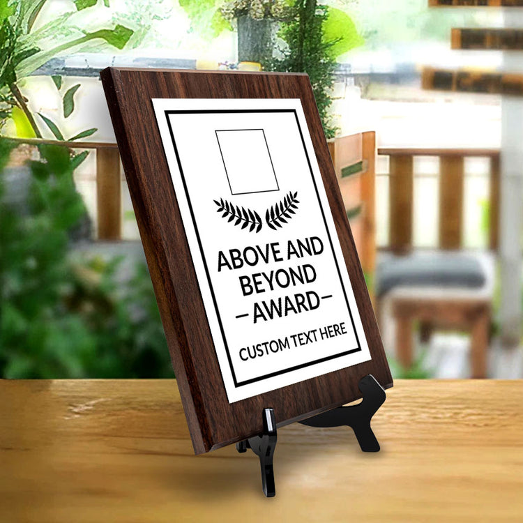 Above and Beyond Award Personalized (Wooden) Wall Plaque With Easel Acrylic Stand | Workplace Recognition Ceremonies Award Plaques