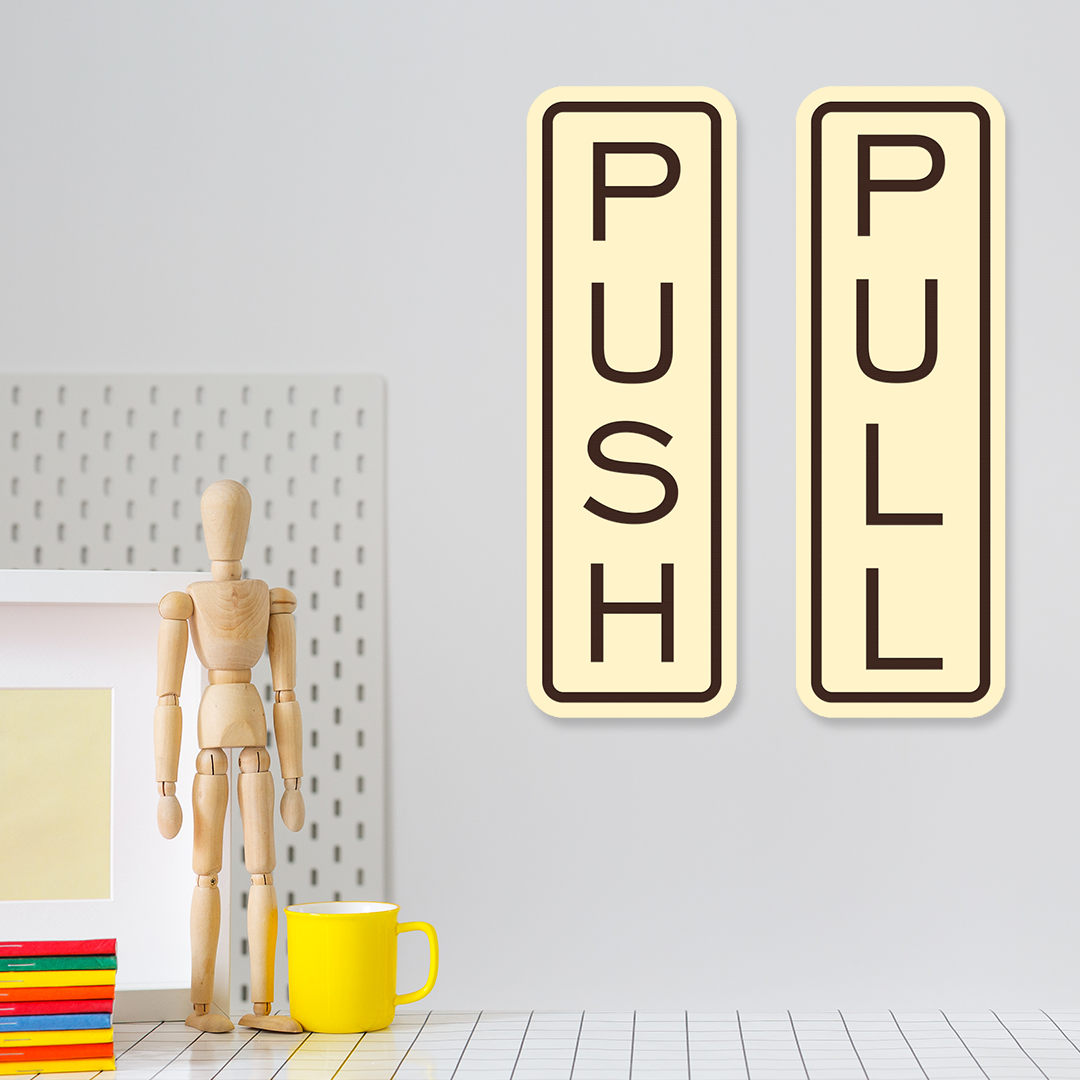 Signs ByLITA Classic Vertical Push Pull Self-Adhesive Door Sign for Businesses, Shops, Restaurants, Hotels and more (3 Pack) Wall or Door Sign