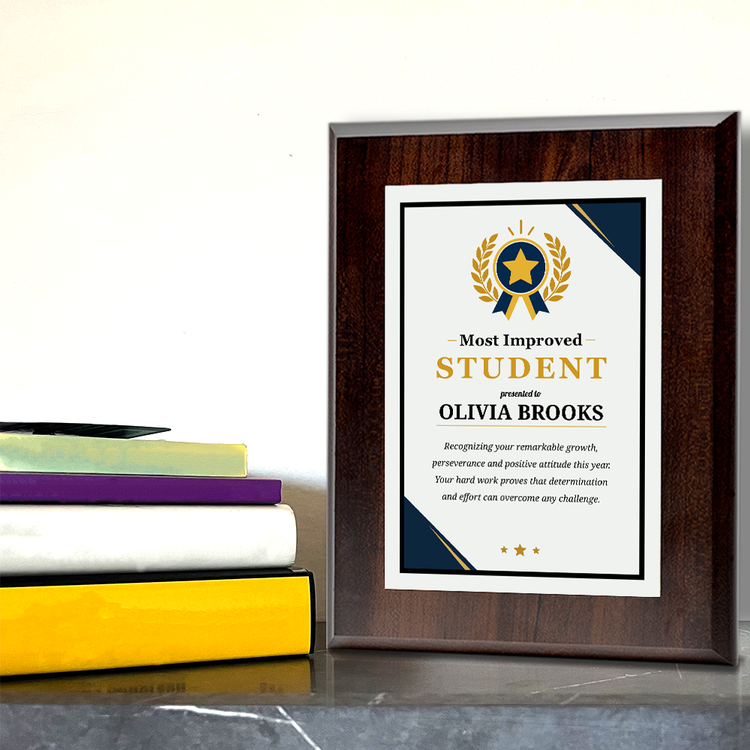 Most Improved Student Award' Personalized Wall Plaque With Easel Acrylic Stand | Education Recognition School Award Plaques