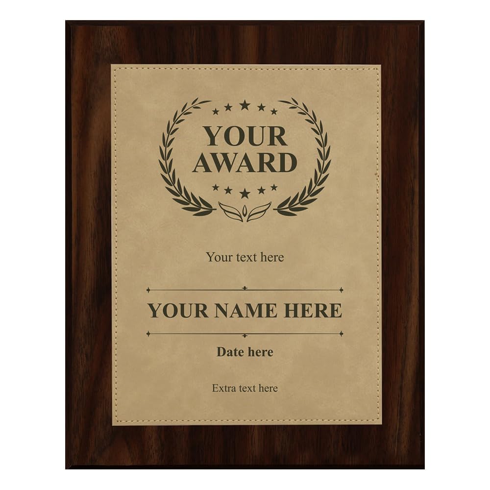 Customizable Leatherette Award Plaque, Wooden Frame Custom Wall Plaque With Optional Acrylic Easel Stand | Personalized Engraving