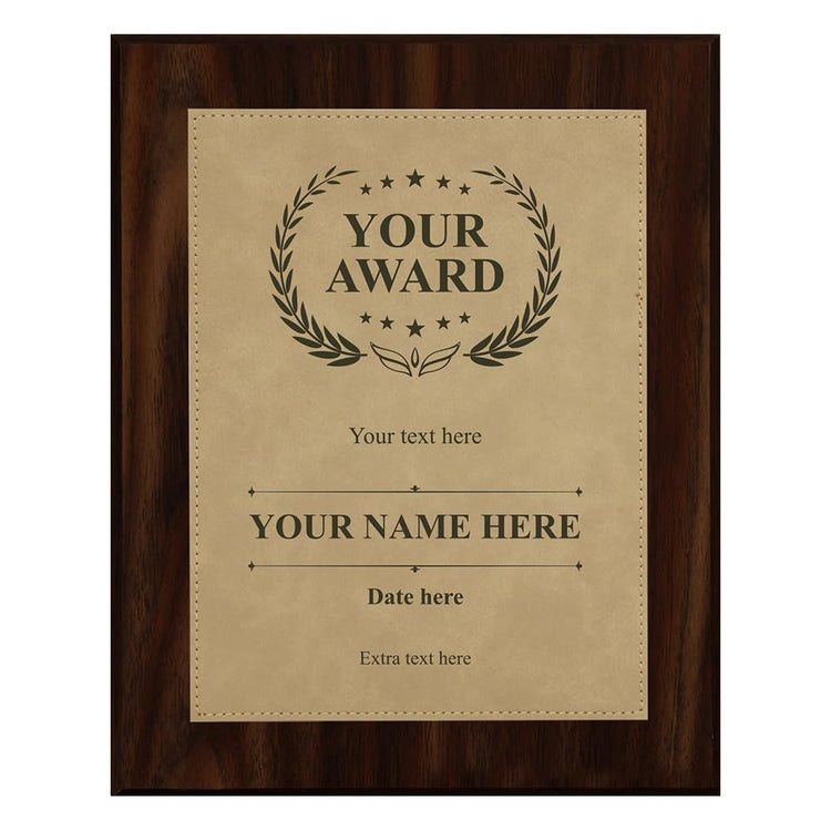 Customizable Leatherette Award Plaque, Wooden Frame Custom Wall Plaque With Optional Acrylic Easel Stand | Personalized Engraving