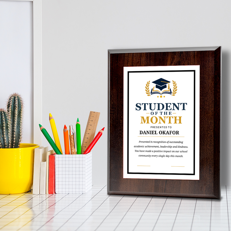 Student of the Month' Award Personalized Wall Plaque With Easel Acrylic Stand | Education Recognition School Award Plaques