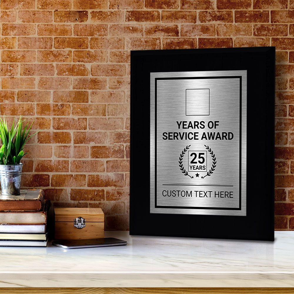 Years of Service Award Plaque — 25 Years Award Personalized (Black) Wall Plaque With Easel Acrylic Stand | Workplace Recognition Ceremonies Award Plaques