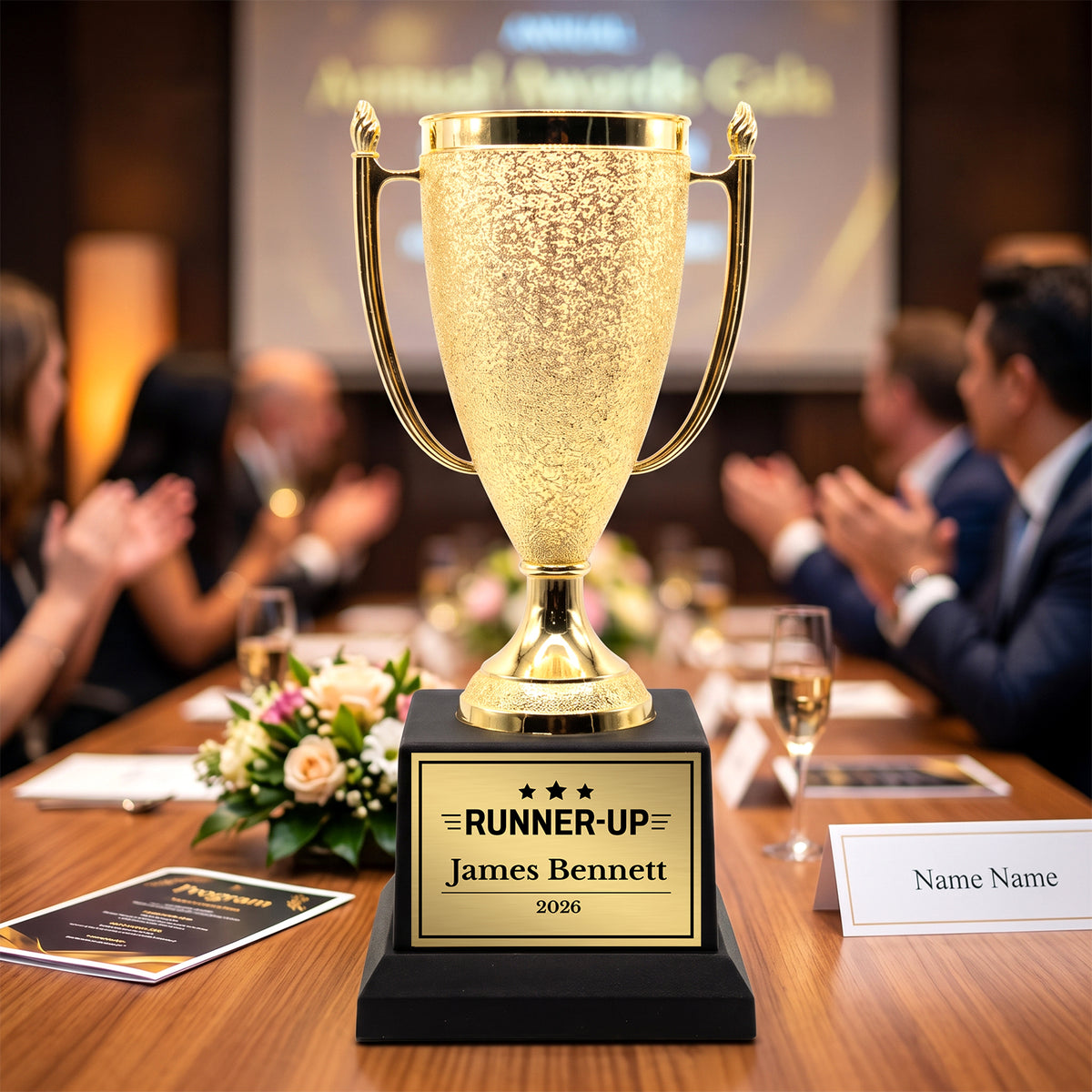 All Quality Runner-Up Cup Trophy, Custom Engraved Gold Cup — Personalized Runner-Up Award for Contests & Competitions
