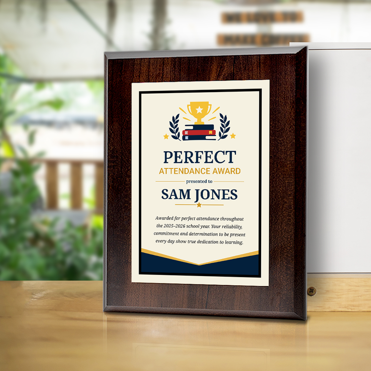 Perfect Attendance Award' Personalized Wall Plaque With Easel Acrylic Stand | Education Recognition School Award Plaques