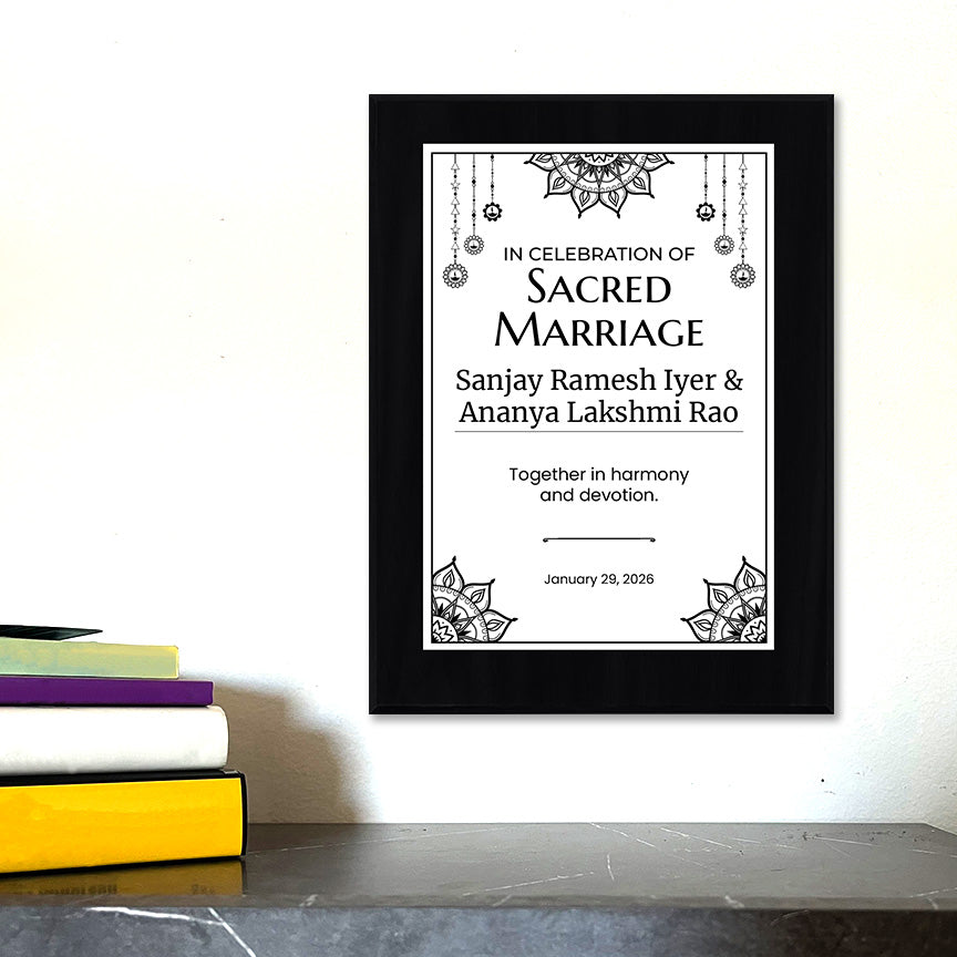 Personalized Vivaha Ceremony Award Plaque, Custom Wooden Wall Plaque with Optional Easel Stand for Hindu Wedding Recognition