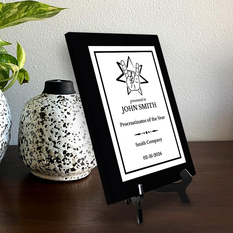 Rock and Roll Novelty Funny Customizable Black Frame Award Plaque | Easel Mount Option | Funny Parody Achievement Personalizable Plaques