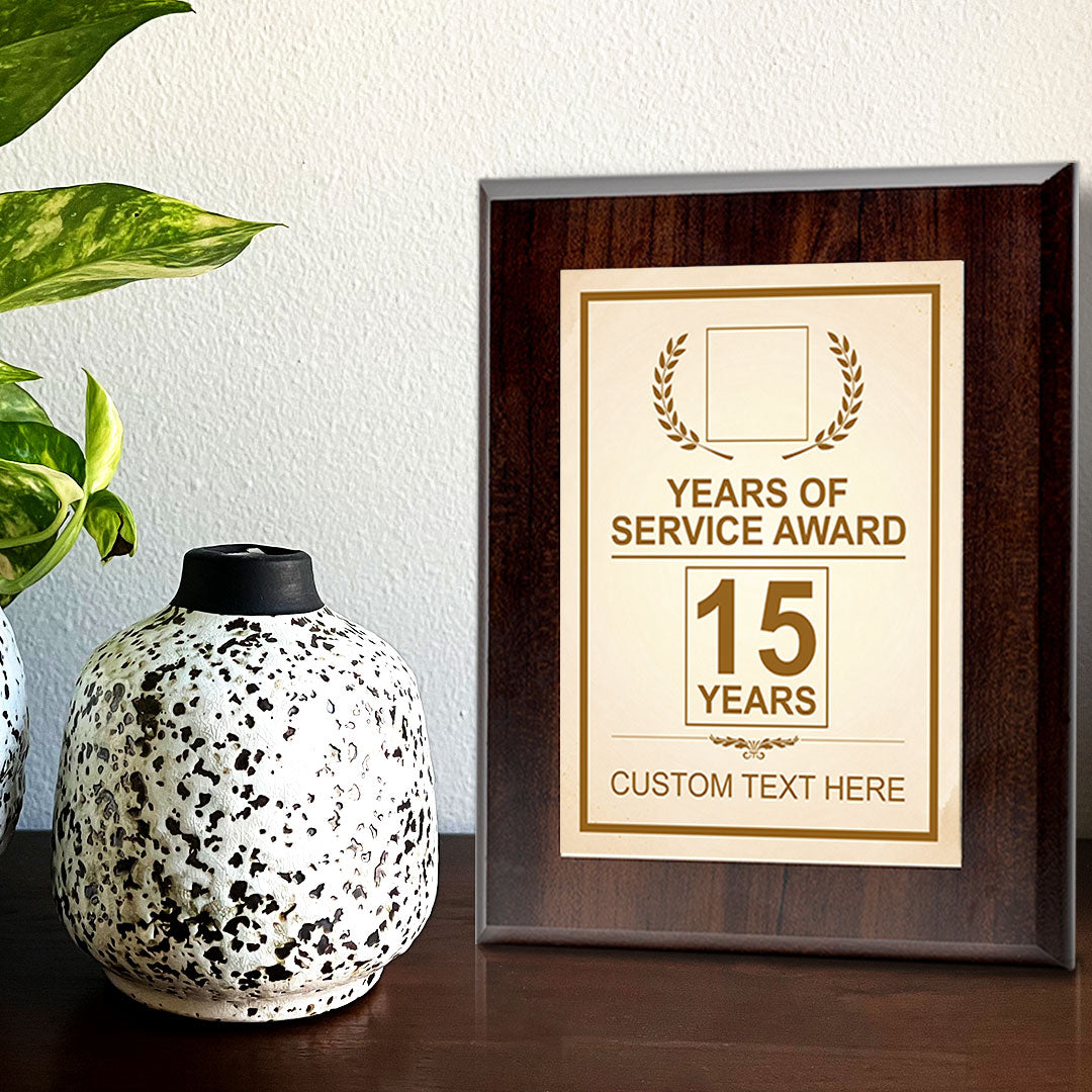 Years of Service Award Plaque — 15 Years Award Personalized (Wooden) Wall Plaque With Easel Acrylic Stand | Workplace Recognition Ceremonies Award Plaques