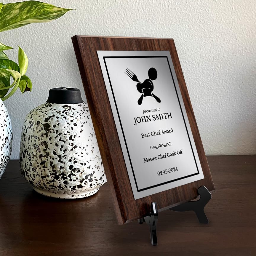 Cooking Competition and Chef Customizable Award Plaque | Easel Mount Option | Recognition of Achievement and Service Personalizable Plaques