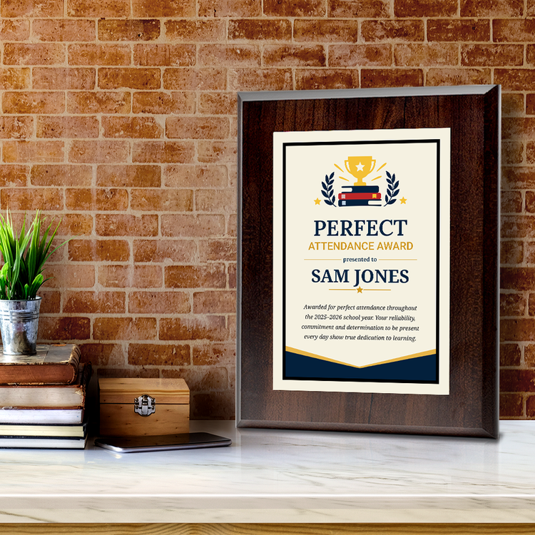 Perfect Attendance Award' Personalized Wall Plaque With Easel Acrylic Stand | Education Recognition School Award Plaques