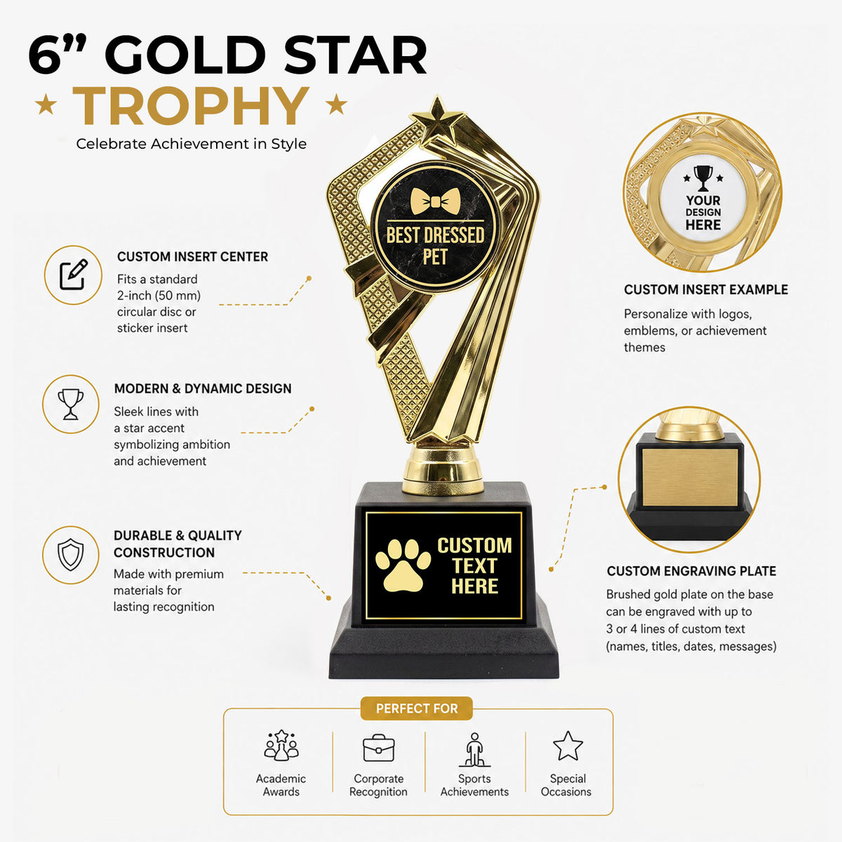 Gaucho Goods Best Dressed Pet Trophy, Custom Engraved Pet Award — Personalized Award for Pet Costume Contests & Pet Parades