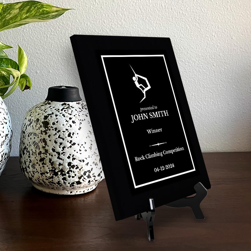 Bouldering & Rock Climbing Customizable Black Frame Wooden Award Plaque | Easel Mount Option | Achievement and Recognition Personalizable Plaques