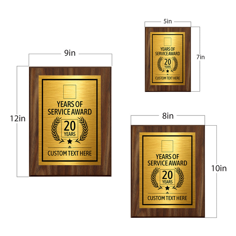 Years of Service Award Plaque — 20 Years Award Personalized (Wooden) Wall Plaque With Easel Acrylic Stand | Workplace Recognition Ceremonies Award Plaques