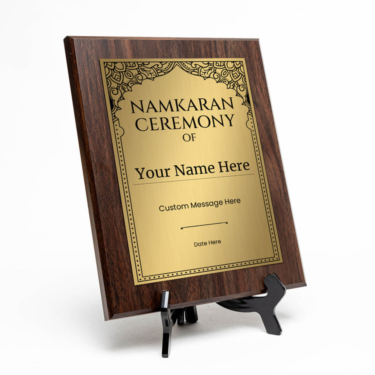 Personalized Namkaran Ceremony Award Plaque, Custom Wooden Wall Plaque with Optional Easel Stand for Hindu Naming Ceremony