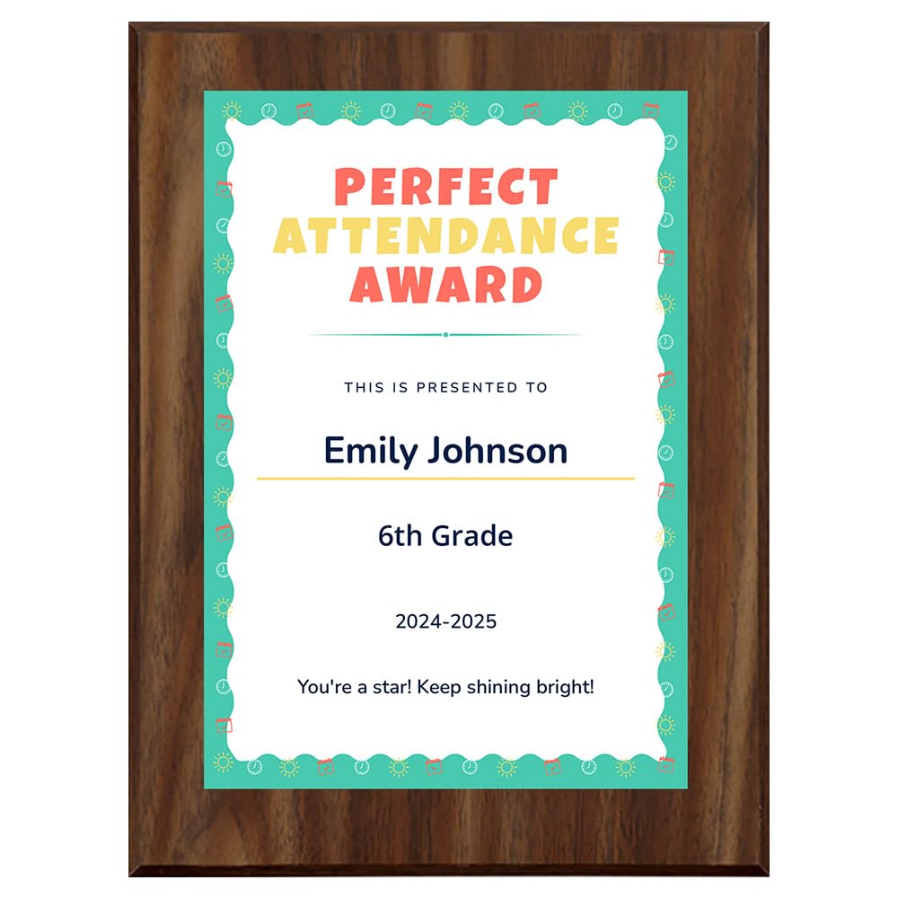 Perfect Attendance Award Personalized (Wooden) Wall Plaque With Easel Acrylic Stand | Certificates & Achievements