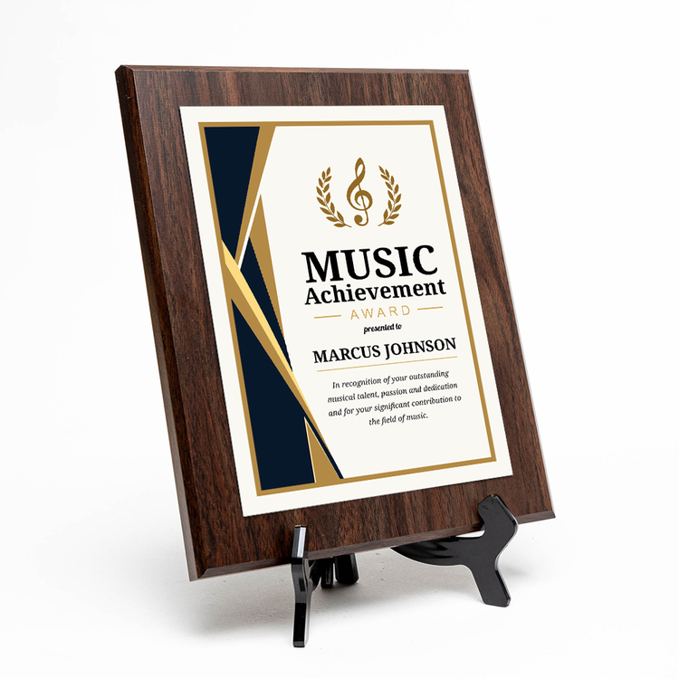 Music Achievement Award' Personalized Wall Plaque With Easel Acrylic Stand | Professional/Industry Recognition Award Plaques