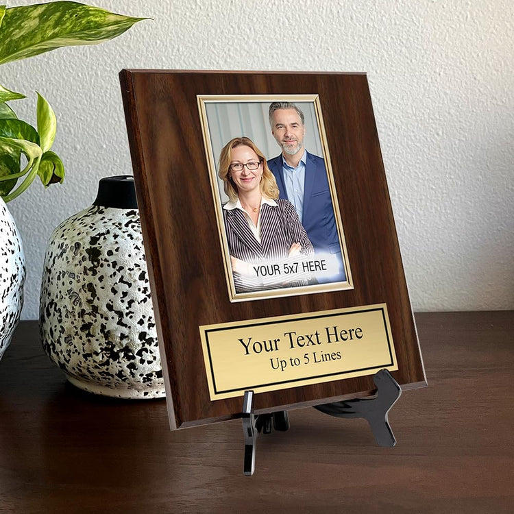 Personalized Wooden Photo Plaque - Horizontal Picture Holder - Custom Text on Plate