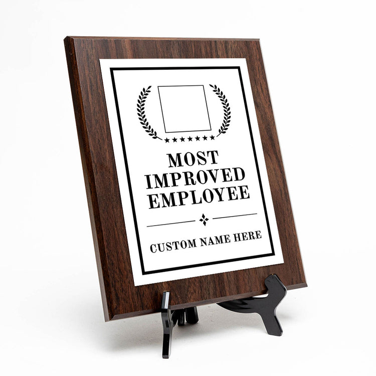 Most Improved Employee Award Personalized (Wooden) Wall Plaque With Easel Acrylic Stand | Workplace Recognition Ceremonies Award Plaques