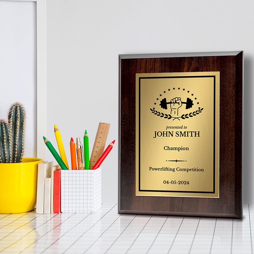 Powerlifting Customizable Wooden Award Plaque | Easel Mount Option | Achievement and Recognition Personalizable Plaques