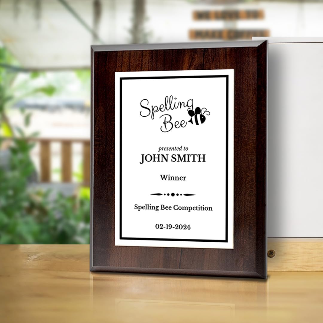 Spelling Bee Competition Custom Award Plaque | Easel Mount Option | Achievement and Recognition Personalizable Plaques