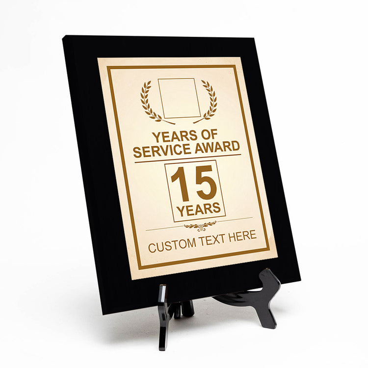 Years of Service Award Plaque — 15 Years Award Personalized (Black) Wall Plaque With Easel Acrylic Stand | Workplace Recognition Ceremonies Award Plaques