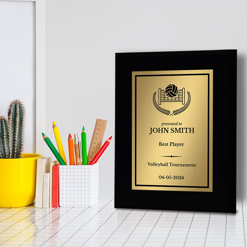 Volleyball Customizable Black Frame Wooden Award Plaque | Easel Mount Option | Achievement and Recognition Personalizable Plaques