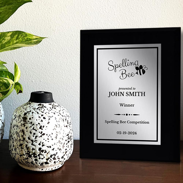 Spelling Bee Competition Customizable Black Frame Award Plaque | Easel Mount Option | Achievement and Recognition Personalizable Plaques