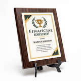 Financial Achievement Award Personalized Wall Plaque With Easel Acrylic Stand | Professional/Industry Recognition Award Plaques