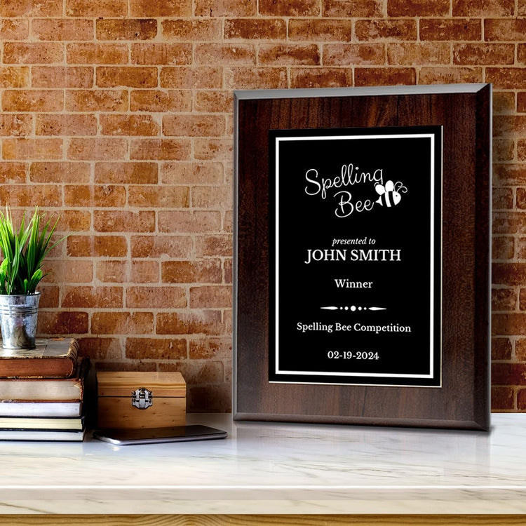 Spelling Bee Competition Custom Award Plaque | Easel Mount Option | Achievement and Recognition Personalizable Plaques