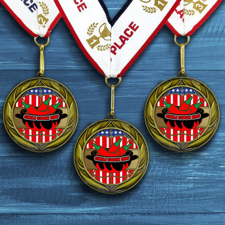 All Quality Chili Cook Off Wreath Design Medal - 1st, 2nd, 3rd Place