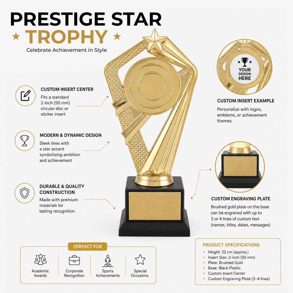 All Quality Star Employee Trophy, Custom Engraved — Personalized Standout-Employee Recognition Award