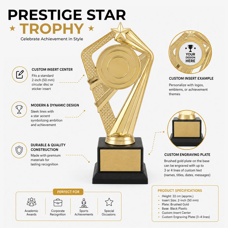 All Quality Star Employee Trophy, Custom Engraved — Personalized Standout-Employee Recognition Award
