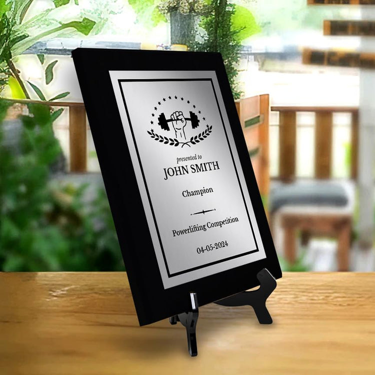 Powerlifting Customizable Black Frame Wooden Award Plaque | Easel Mount Option | Achievement and Recognition Personalizable Plaques