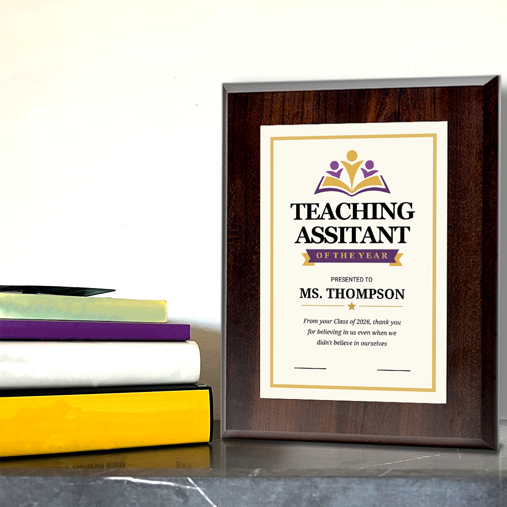 Teaching Assistant of the Year Award Personalized Wall Plaque With Easel Acrylic Stand | Education Recognition School Award Plaques