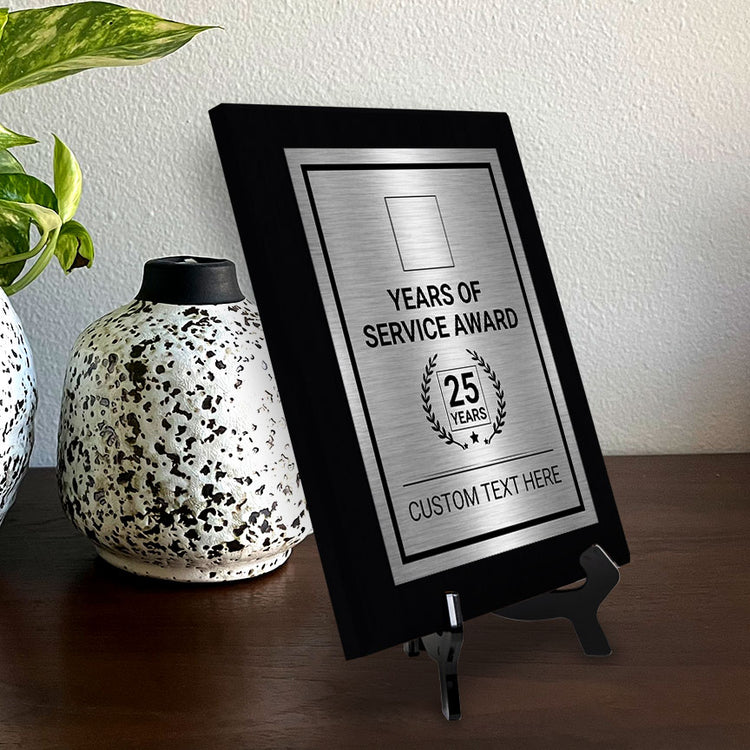 Years of Service Award Plaque — 25 Years Award Personalized (Black) Wall Plaque With Easel Acrylic Stand | Workplace Recognition Ceremonies Award Plaques