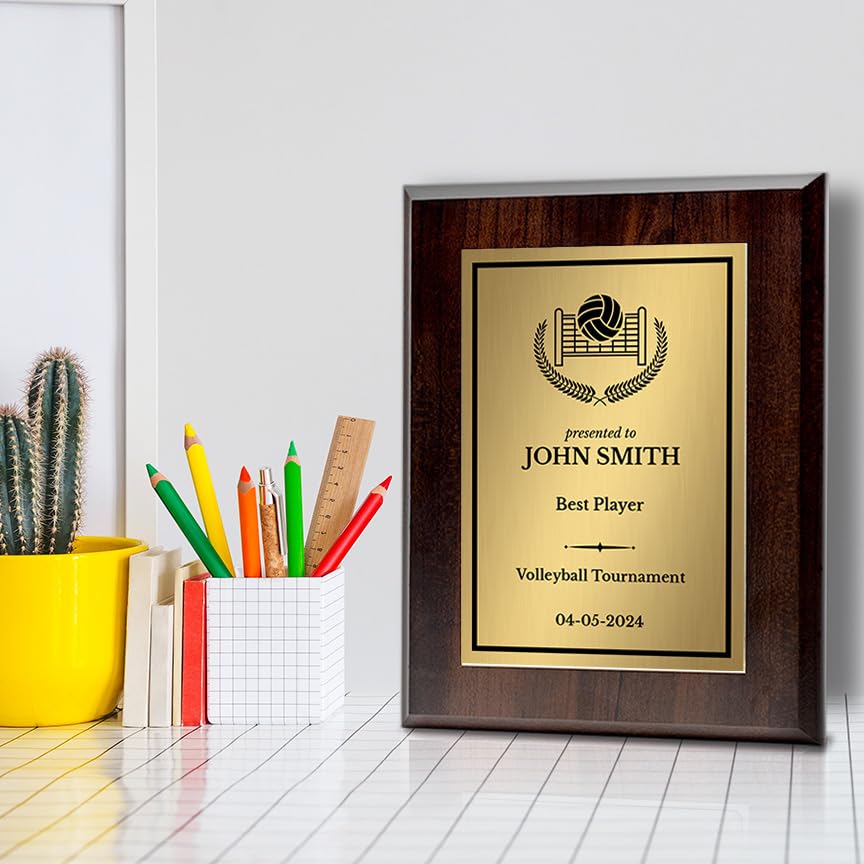 Volleyball Customizable Wooden Award Plaque | Easel Mount Option | Achievement and Recognition Personalizable Plaques