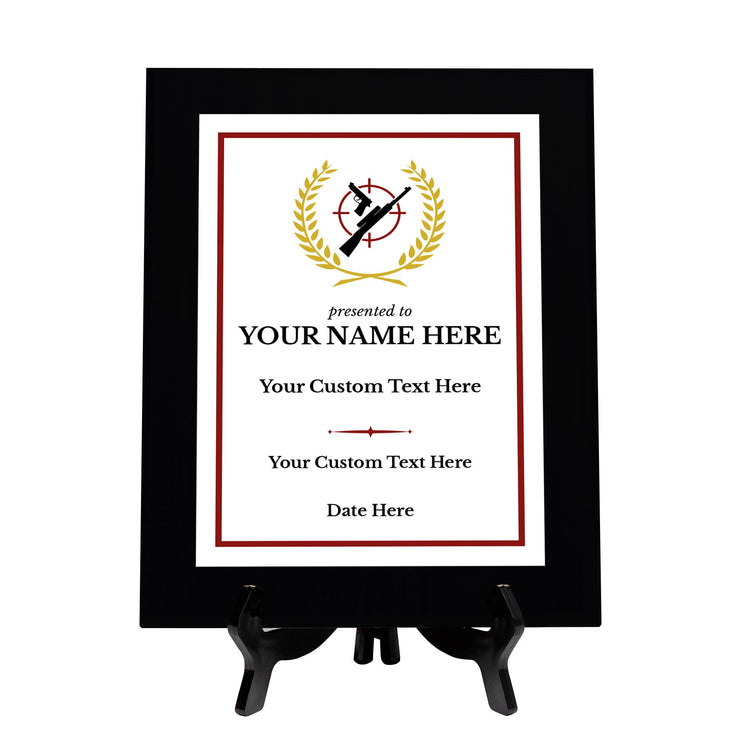 Shooting Customizable Black Frame Wooden Award Plaque | Easel Mount Option | Achievement and Recognition Personalizable Plaques