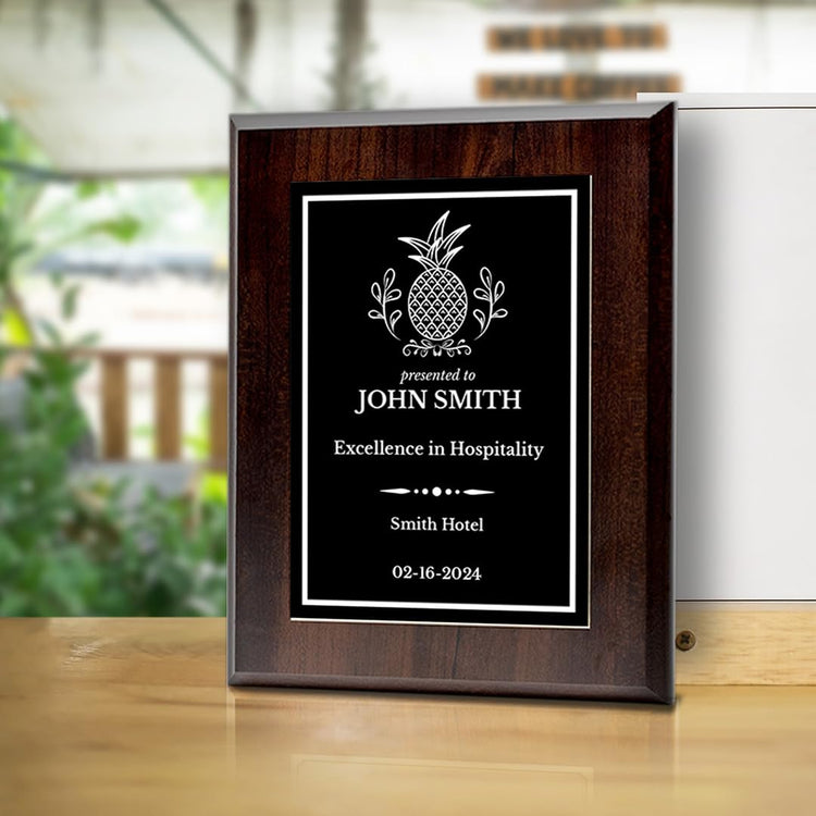 Hospitality Theme Customizable Award Plaque | Easel Mount Option | Recognition of Achievement and Service Personalizable Plaques