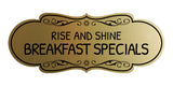Signs ByLITA Designer Rise and Shine: Breakfast Specials Durable ABS Plastic Laser Engraved Easy Installation Elegant Design Wall or Door Sign