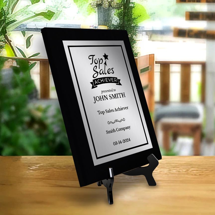 Top Sales Achiever Customizable Black Frame Award Plaque | Easel Mount Option | Achievement and Recognition Personalizable Plaques