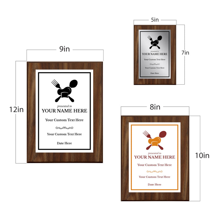 Cooking Competition and Chef Customizable Award Plaque | Easel Mount Option | Recognition of Achievement and Service Personalizable Plaques