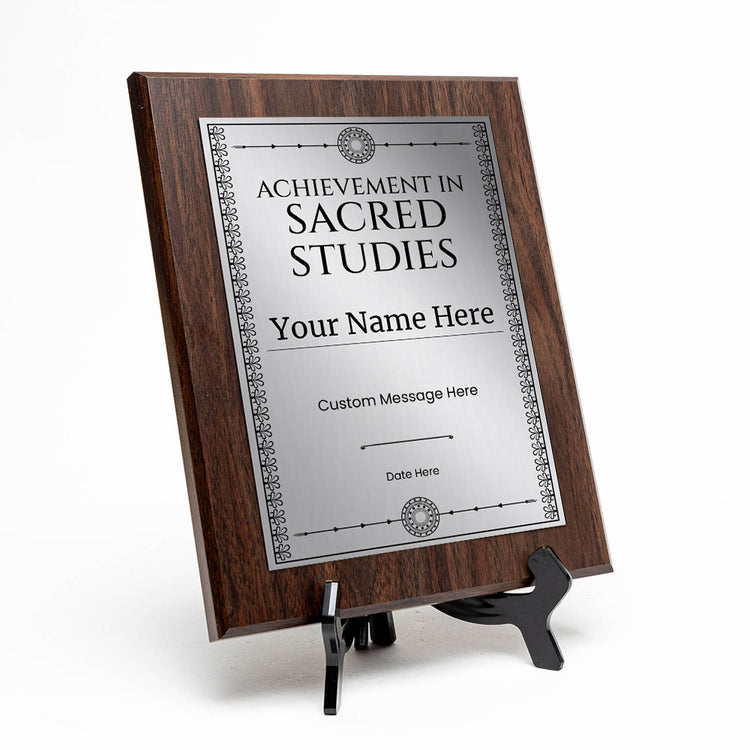 Personalized Hindu Religious Studies Award Plaque, Custom Wooden Wall Plaque with Optional Easel Stand for Vedas & Shastras Achievement Recognition