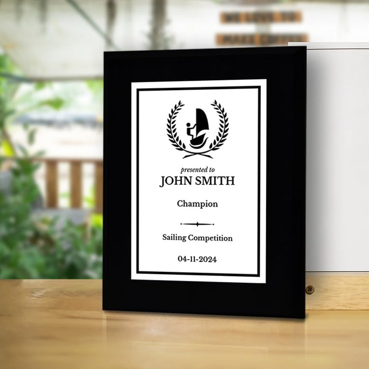 Sailing Customizable Black Frame Wooden Award Plaque | Easel Mount Option | Achievement and Recognition Personalizable Plaques