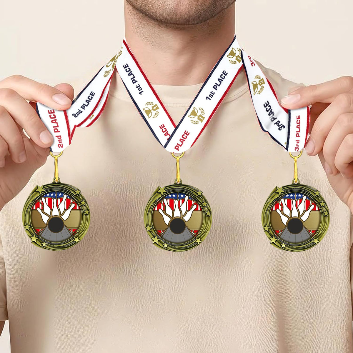 All Quality Bowling Swirling Stars Design Medal - 1st, 2nd, 3rd Place