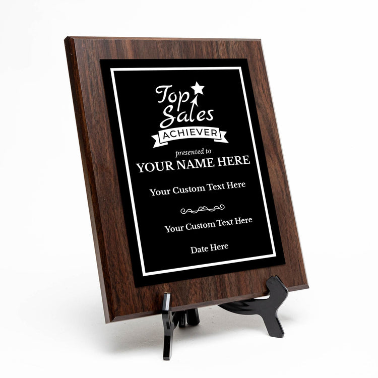 Top Sales Achiever Customizable Award Plaque | Easel Mount Option | Achievement and Recognition Personalizable Plaques