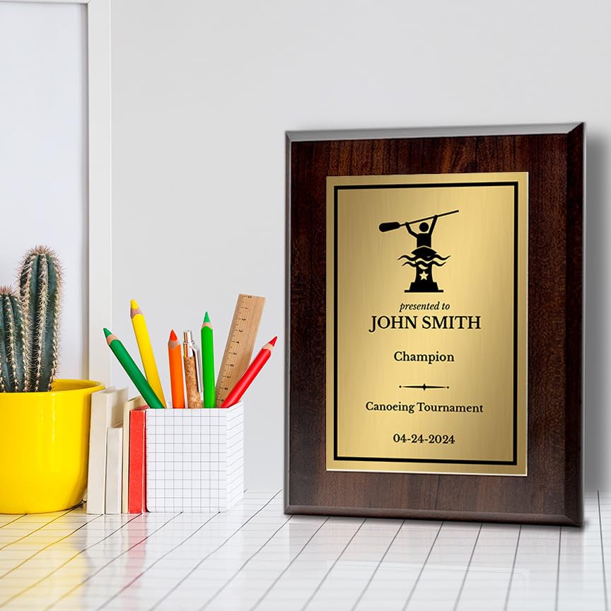 Canoeing Customizable Wooden Award Plaque | Easel Mount Option | Achievement and Recognition Personalizable Plaques | Sports Award